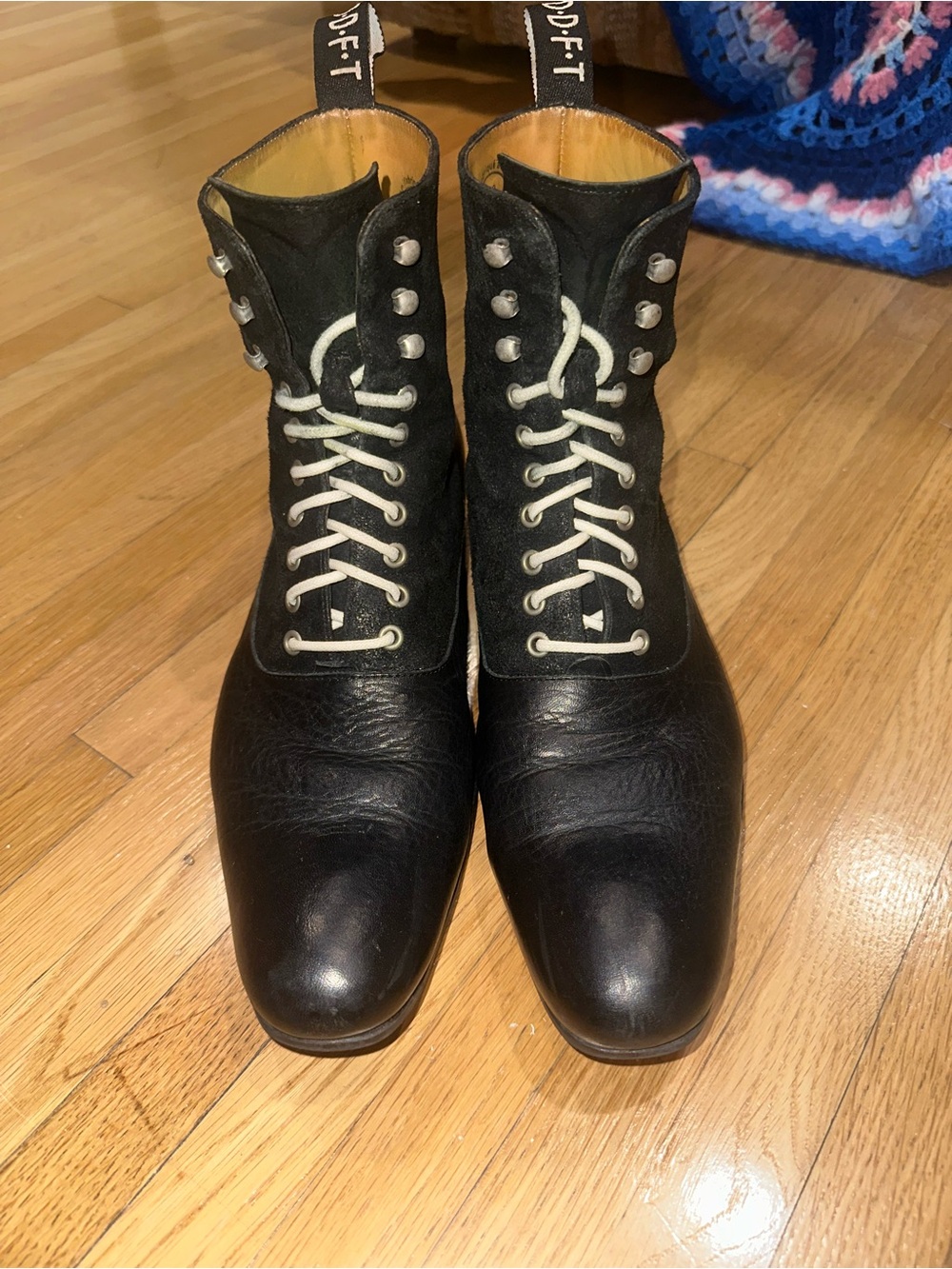 John Fluevog Executor Castellano - Black Lace-Up Leather & Suede Ankle Boot